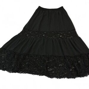 Forever 21 Contemporary Lace Tiered Black Midi Skirt with Floral Lace  Boho